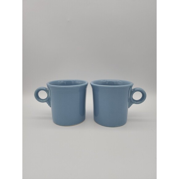 Fiesta Ware HL Coffee Mugs Ring Handle Periwinkle Blue Retired Pair of Cups - Picture 1 of 12